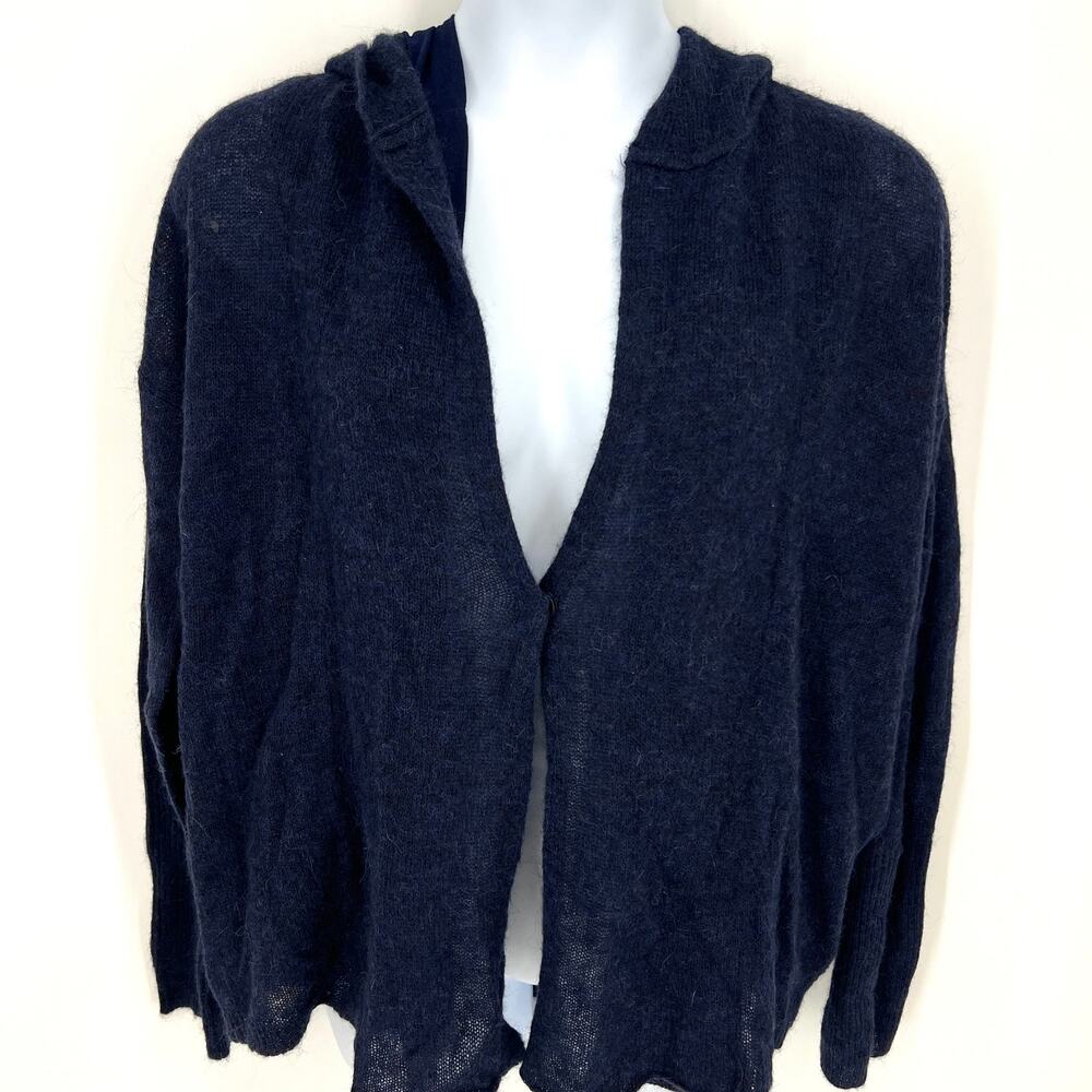 MOTH Anthropologie Size XL Navy Cardigan Hoodie Sweater Alpaca Wool